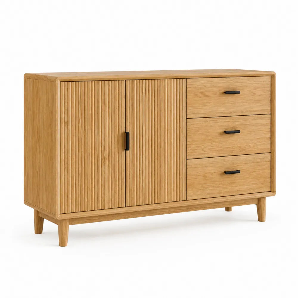 Sideboard Kommode MDF 2 Türen 3 Schubladen Rechteckig Natur Schwarz 160 x 40 x 80 cm