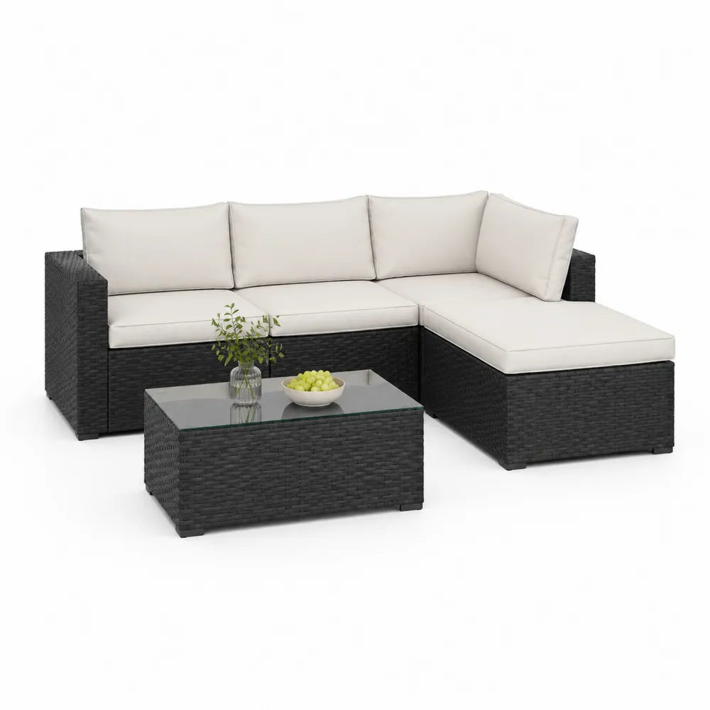 Gartenlounge Set Ecksofa mit Couchtisch Polyrattan Aluminium Polyester Schwarz Weiß 250 x 180 x 70 cm