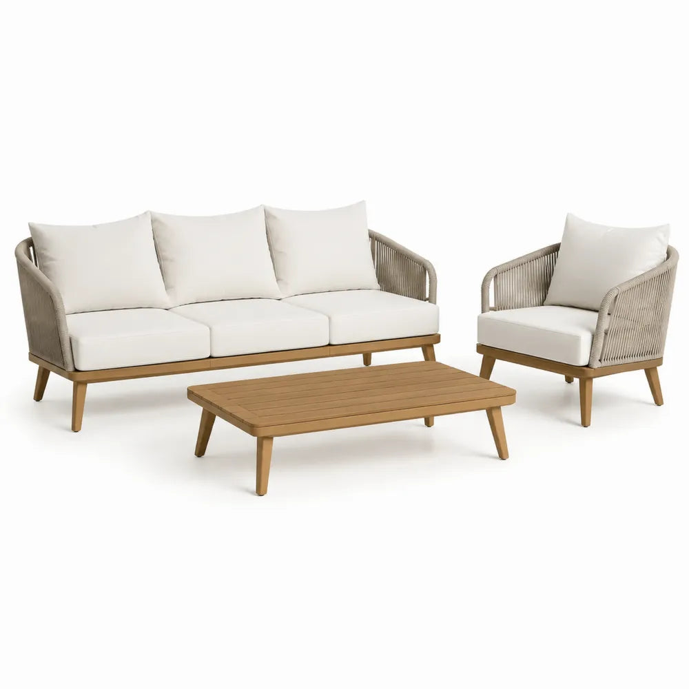 Gartenmöbel Set mit Sofa Sessel Couchtisch Aluminium Geflecht Polyester Beige Braun 260 x 220 x 75 cm