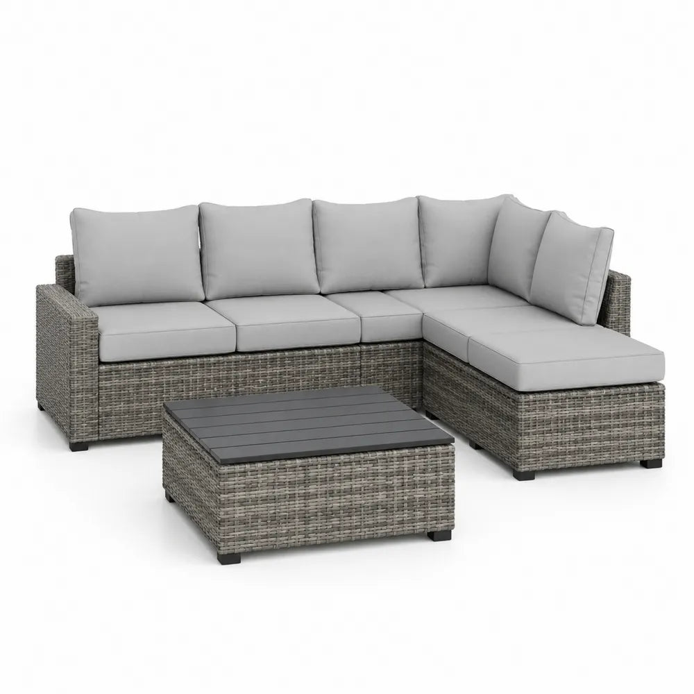 Gartenlounge Set mit Ecksofa und Couchtisch Polyrattan Aluminium Polyester Grau Schwarz 250 x 180 x 70 cm