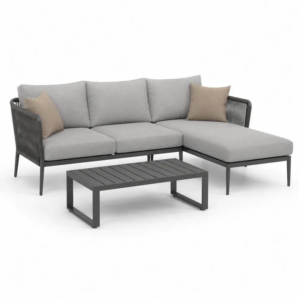 Gartenmöbel Set Ecksofa Couchtisch Aluminium Geflecht Polyester Grau Beige 280 x 220 x 75 cm