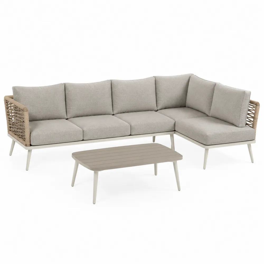 Gartensofa Set mit Ecksofa und Couchtisch Aluminium Textilgewebe Beige 240 x 180 x 70 cm