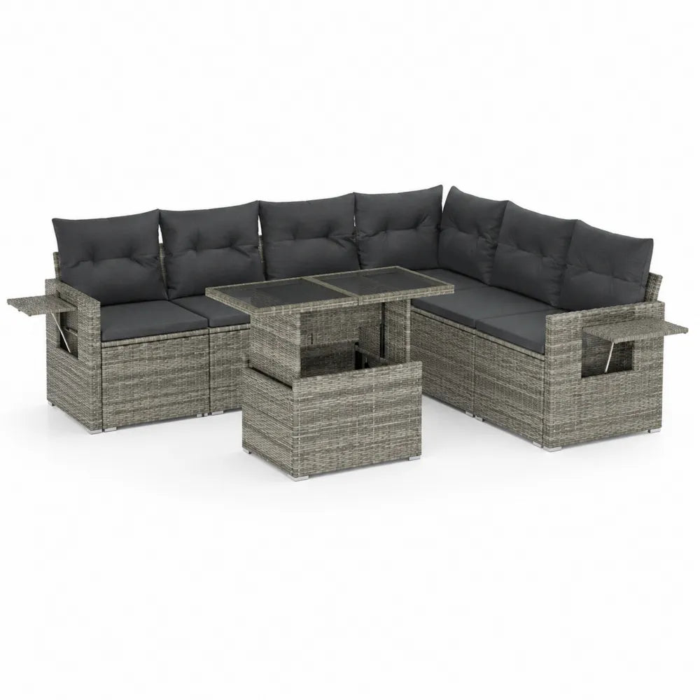 Gartenlounge Set mit Ecksofa und Tisch Polyrattan Aluminium Polyester Grau Schwarz 280 cm x 200 cm x 75 cm
