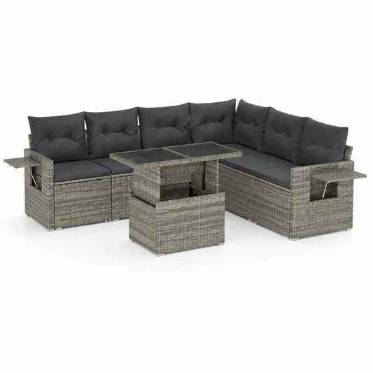 Gartenlounge Set mit Ecksofa und Tisch Polyrattan Aluminium Polyester Grau Schwarz 280 cm x 200 cm x 75 cm