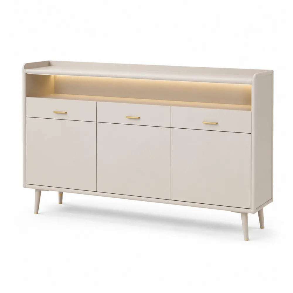Sideboard Kommode mit 3 Türen 3 Schubladen MDF Holzwerkstoff LED Beleuchtung Weiß 160 x 40 x 85 cm