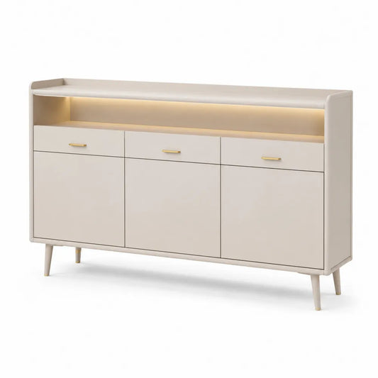 Sideboard Kommode mit 3 Türen 3 Schubladen MDF Holzwerkstoff LED Beleuchtung Weiß 160 x 40 x 85 cm