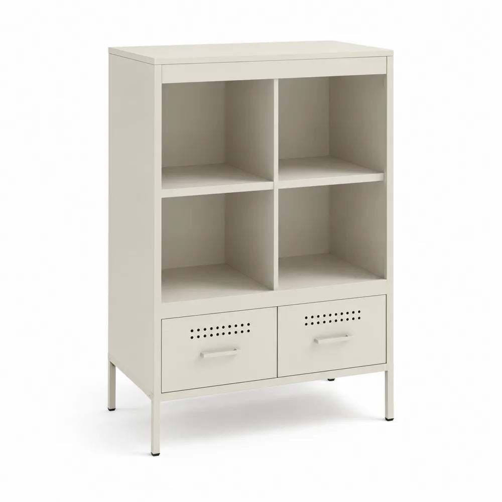 Sideboard Kommode mit Schubladen offenen Fächern Spanplatte Metallfüßen Weiß 80 x 40 x 120 cm