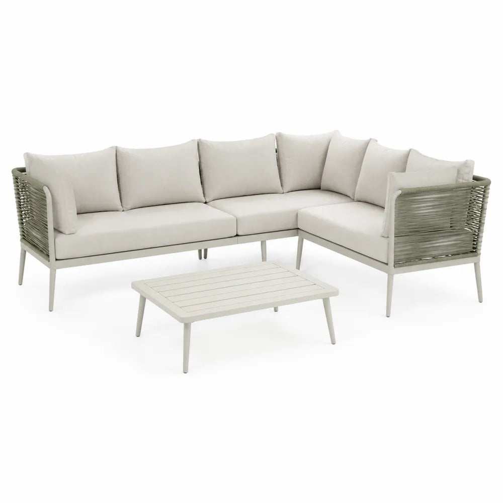 Gartenlounge Set mit Ecksofa Couchtisch Aluminium Geflecht Polyester Beige 260 cm x 210 cm x 75 cm