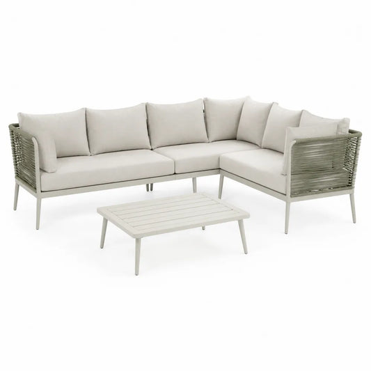 Gartenlounge Set mit Ecksofa Couchtisch Aluminium Geflecht Polyester Beige 260 cm x 210 cm x 75 cm
