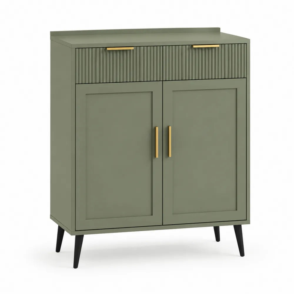 Sideboard mit 2 Türen 2 Schubladen MDF Metallbeine Olivgrün 100 x 40 x 120 cm