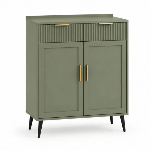 Sideboard mit 2 Türen 2 Schubladen MDF Metallbeine Olivgrün 100 x 40 x 120 cm