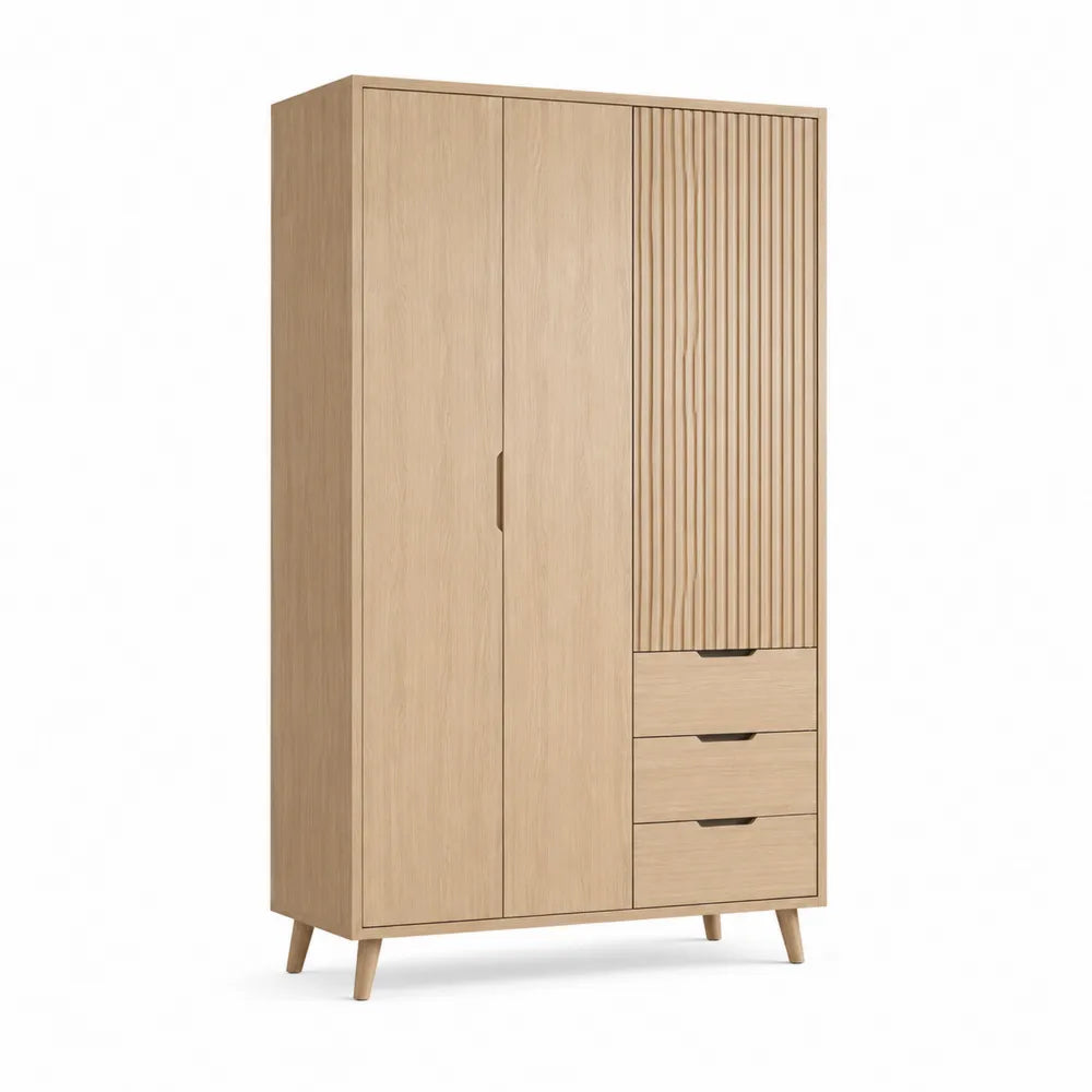 Kleiderschrank MDF Eiche Optik mit Türen und Schubladen Natur 120 x 55 x 190 cm