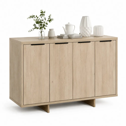 Sideboard Kommode MDF 4 Türen Rechteckig Beige Eichenoptik 180 x 40 x 80 cm