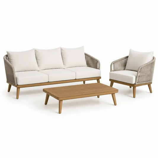Gartenmöbel Set mit Sofa Sessel Couchtisch Aluminium Geflecht Polyester Beige Braun 260 x 220 x 75 cm