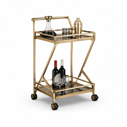 Küchenwagen Servierwagen mit 2 Ebenen Glasplatten Stahl Gold 70 x 45 x 85 cm