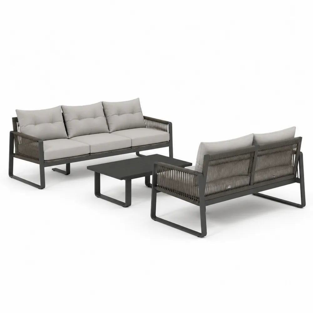 Gartenlounge Set mit 2 Sofas und Couchtisch Aluminium Polyester Grau Schwarz 260 x 180 x 75 cm