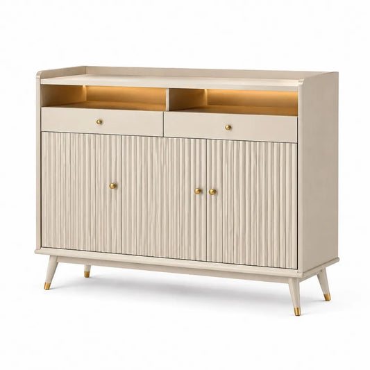 Sideboard mit 2 Türen 2 Schubladen offenen Fächern MDF Metallbeinen Cremeweiß 160 x 40 x 100 cm