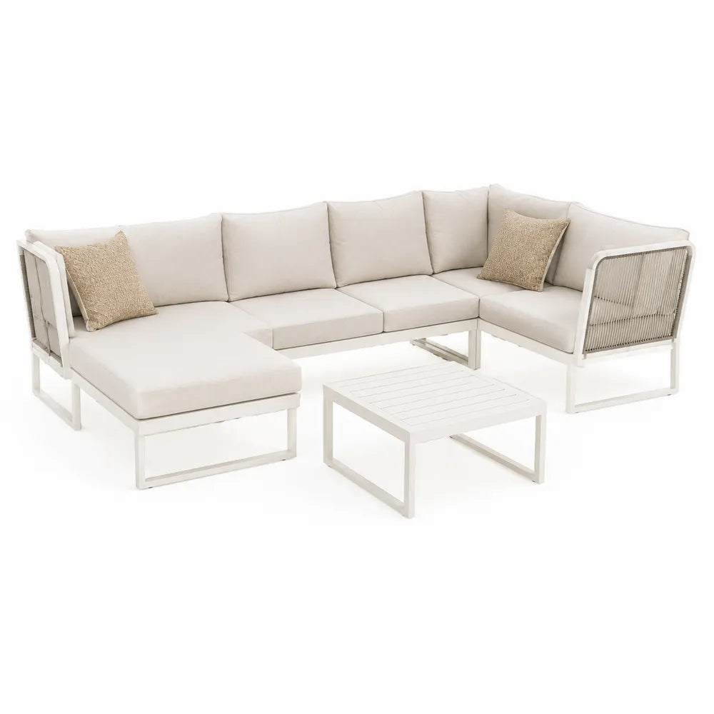 Gartenlounge Set mit Ecksofa Couchtisch Aluminium Polyester Geflecht Weiß 300 cm x 300 cm x 75 cm