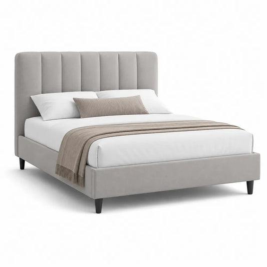 Polsterbett Doppelbett mit gepolstertem Kopfteil Polyesterbezug Grau 180 x 200 cm